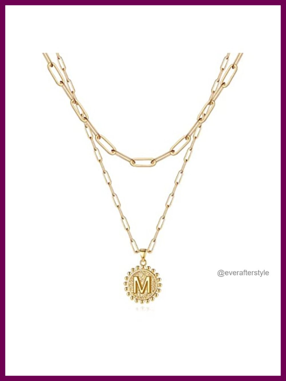 14K Gold Plated Initial Layered Paperclip Chain Necklace Set